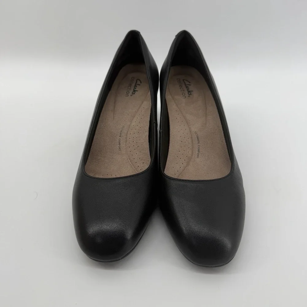 Clarks Womens Olivette Pearl Black Leather Wedge Dress Shoes Size 11 3